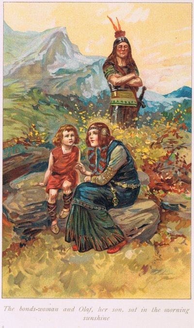 Die Leibeigene und Olaf, ihr Sohn, saßen im Morgensonnenschein, Illustration aus 